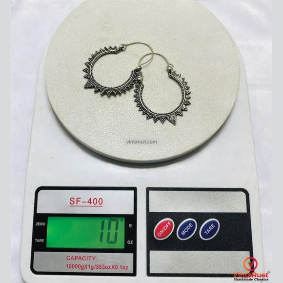 Oxidized Silver Festival Hoop Earrings: Tribal Boho Handmade Hoop Earrings - Picture 5 of 5